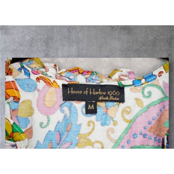 House of Harlow 1960 Nicole Richie Boho Paisley Mini Dress Medium Colorful Puff - Picture 6 of 16